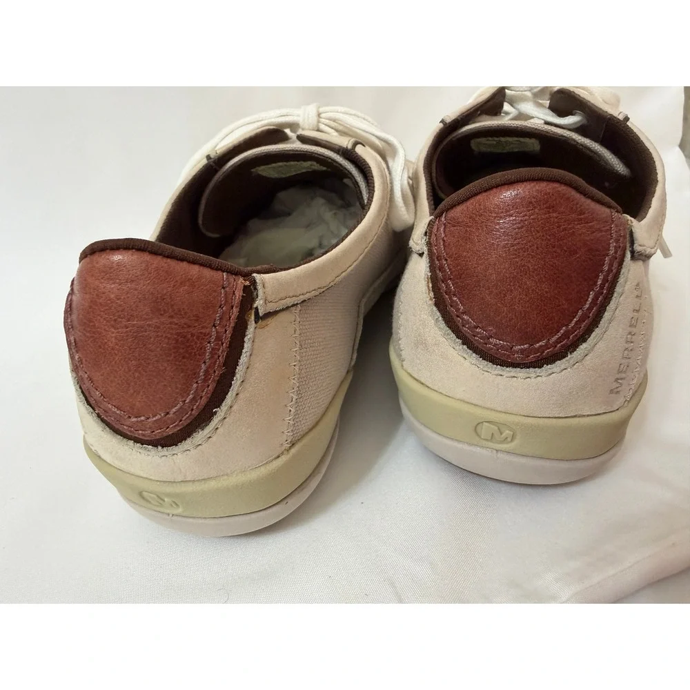 Merrell Pirouette Taupe Canvas Leather Athletic Shoe Comfort Sneakers Q-Form 9.5